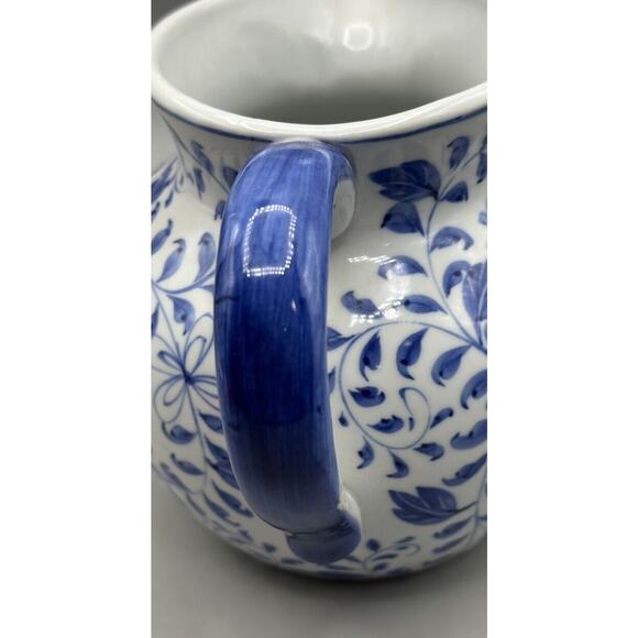 Pitcher Andrea by Sadek Blue White Handle Spout Floral Design 5.5 Tall 3.5 Diam. - Picture 6 of 9